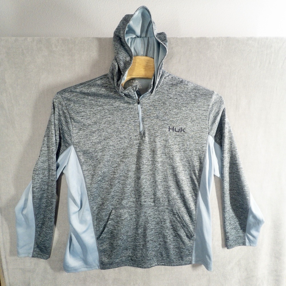 Huk Fishing Icon X Coldfront Hoodie Mens XXL Gray/Sky Blue Gorpcore Outdoors